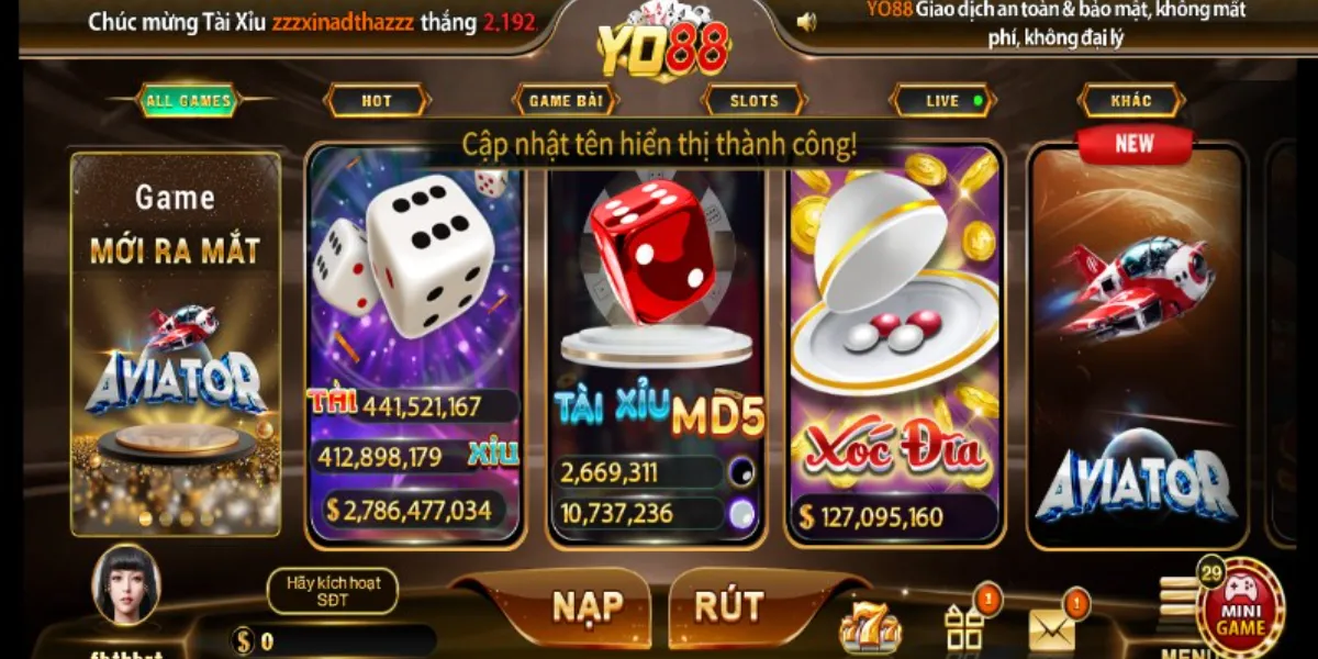 Hình ảnh giao diện Yo88 – game bài đổi thưởng uy tín